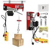 Mini Electric Hoist with Emergency Stop, 551lb Capacity, 510W 110V, Wired Remote, 2 Lifting Straps, for Garage, Warehouse, Construction