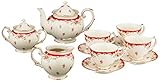 Gracie China by Coastline Imports 11-Piece Vintage Porcelain Tea Set, Red Rose
