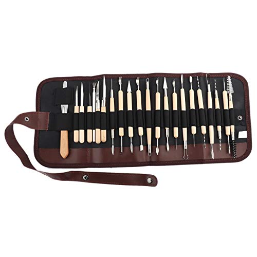 Respicefinem 22Pcs Professional Wooden Metal Clay Sculpture Carving Tool Kit Suitable for Air Drying Clay Polymer Clay for Clay Crafts Producing Process with Canvas Case for