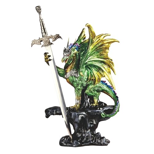 Figurine dragon vert avec épée statue de bureau salon ICE ARMOR 38cm - 2
