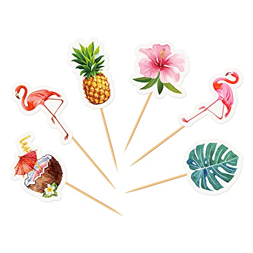 36Pcs Hawaiian Luau Cupcake Topper Flamingo Pineapple Palm Leaves Coconut Flower Shaper Cake Decoration Picks For Tropical Summer Party Wedding Decoration Supplies #TOP3