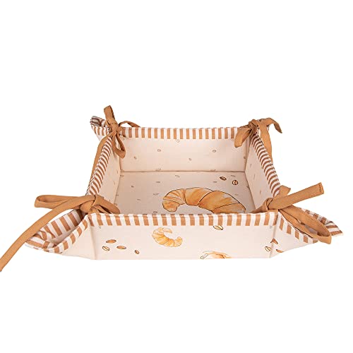 Clayre & Eef Brotkorb 35x35x8 cm Beige Baumwolle Croissant und Kaffee Brotkörbchen Brötchenkorb Cover
