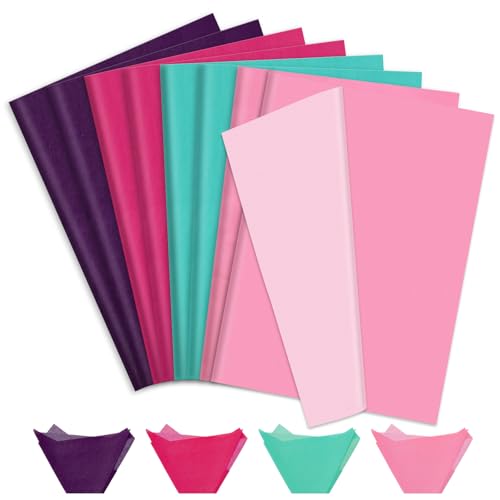 Papier de soie pour emballage cadeau de luxe Whaline | 96 feuilles rose violet bleu