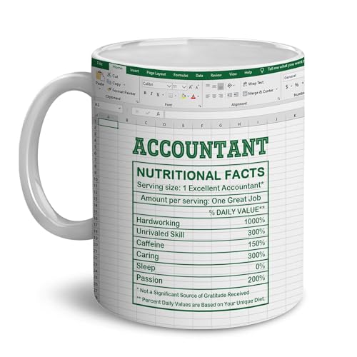 BECHUSKY Taza de contador – Regalo de contador – Taza de café con datos nutricionales – Taza de café para contador – Regalos para cumpleaños, Navidad para compañeros de trabajo, jefe, colega, taza de