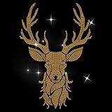 Goldener Hirschkopf:Dies ist eine Strass-Applikation mit Tiermotiv, goldene Strasssteine mit hübschem Hirschkopf-Muster, ansprechendes Design, Muster voller Details, dominante geweihähnliche Äste, geeignet zum Kombinieren verschiedener Kleidungsstücke.