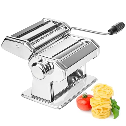 Pasta Maker Machine, Stainless Steel Manual Pasta Maker with 9 Adjustable Thickness Settings, Steel noodle maker Rollers and Cutter for Spaghetti, Fettuccine, Lasagna