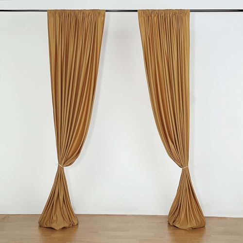 Efavormart 2 Pack | Gold Fire Retardant Scuba Polyester Curtain Panel Backdrops Wrinkle Free with Rod Pockets - 10ftx10ft