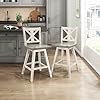 Lexicon Swivel Counter Height Bar Stools Set of 2 Modern Solid Wood Kitchen Stools Counter Height High Back Swivel Seat Footrest for Kitchen Island Easy Assembly X Back 24 SH White