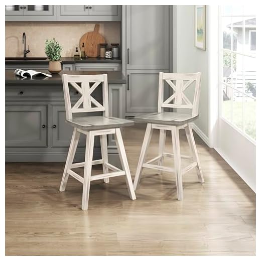 Lexicon Havre Swivel Counter Height Barstool (Set of 2), Cross Back - 23.5" SH, White
