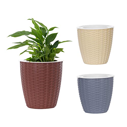 Image of ABOUT SPACE Self Watering Flower Pots Plastic Planter Pots for Indoor, Outdoor, Balcony, Garden - Flowering Plants, Herbs, Foliage Plants