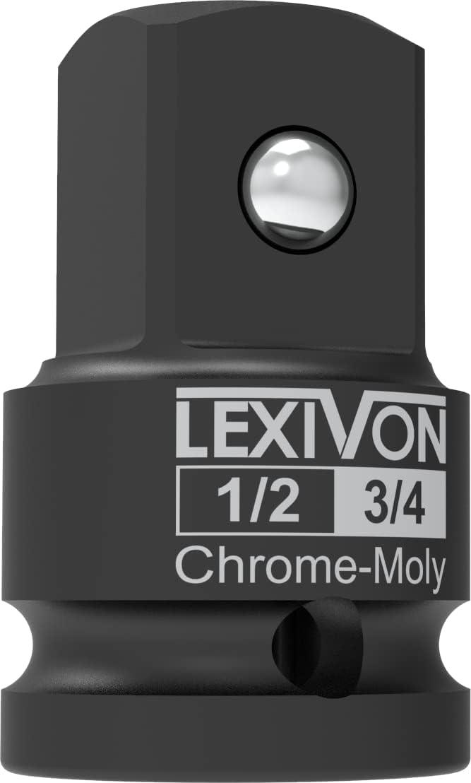 LEXIVON Adaptador de enchufe de impacto de 1/2 pulgada, hembra de 1/2 pulgada x aumentador macho de 3/4 pulgadas | Acero de aleación de cromo molibdeno = clasificación de impacto completa (LX-401)