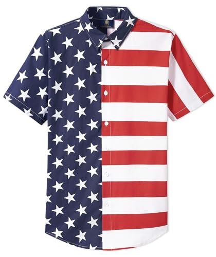 Herberton Mens Patriotic Independence Day Shirt Short Sleeve Double Yoke