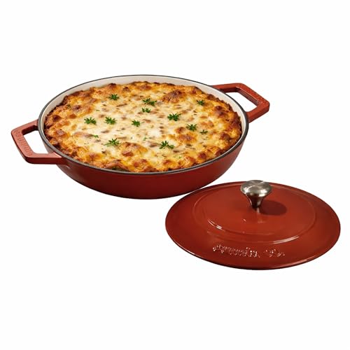 Image of CUMIN CO. Cast Iron Braiser | 26cm, 2.5L (Serves 5-6) | Non Toxic Cooking Pot with Lid | Patented Enamel Coating | FDA Compliant | Induction & Oven Safe | Color: Rust