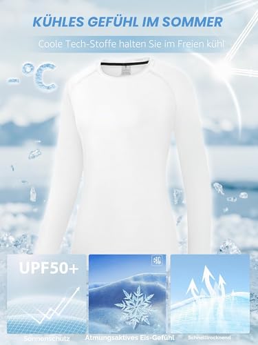 Damen Rash Guard UPF 50+ Sonnenschutz Langarm T-Shirts Leichte, schnell trocknende SPF UV Schwimm Shirts Weiß 02-S