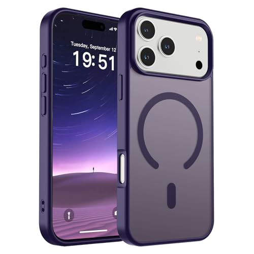 Image of SUPFINE Magnetic for iPhone 17 Pro Max Case (Compatible with MagSafe)(Military Grade Drop Protection) Translucent Matte Shockproof with Anti-Fingerprint Phone Cover 2025,Dark Purple