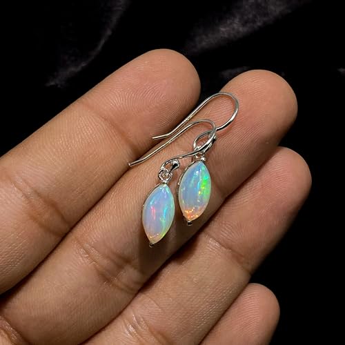 Boucles d'oreilles opale de feu argent sterling 925 de style marquise - 4