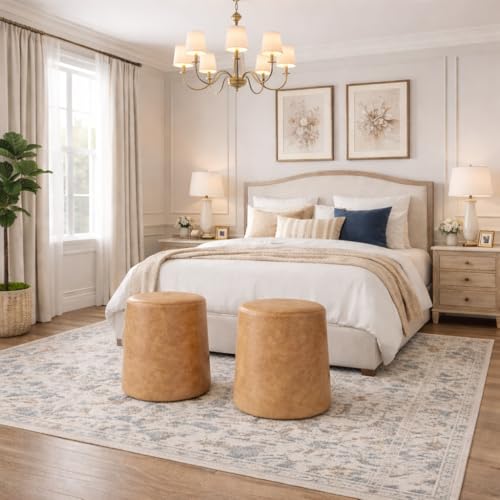 Image of HomePop 17 inch Organic Shape Ottoman - Sand Faux Leather