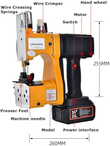 Electric Bag Closer Closing Machine, Portable Wireless Sewing Stitcher, with 36V Large Capacity Battery, for Burlap Sack, Canvas, Feed Sacks (1 battery)