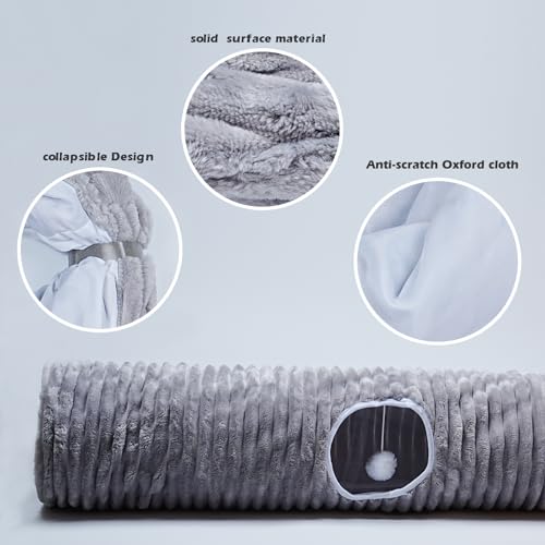 Image of FORMYCATIE Luxurious Cat Tunnel,43 inch Straight Cat Tunnel Bed with Balls,Cat Toys for Indoor Cats,Collapsible Peekaboo Cat Cave for Kitten Toys (Gray Stripe)