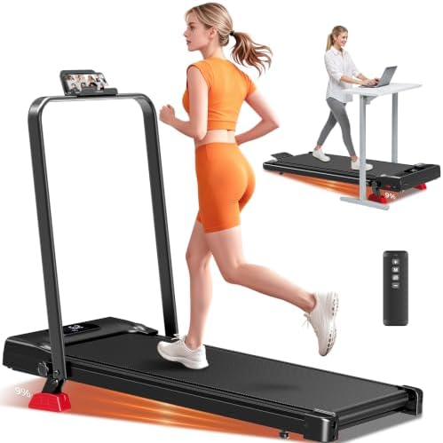 Walking Pad with 9% Incline, 4-in-1 Under Desk Treadmill with Han...