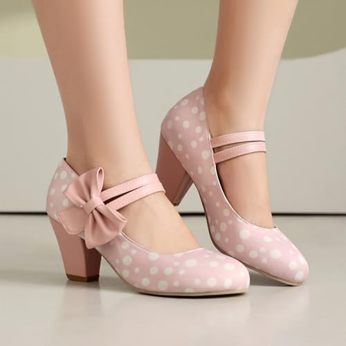 Inornever Black Heels for Women Mary Jane Chunky High Heels Dressy Shoes Round Toe Ankle Strap Mid Block Heel Dress Pumps Shoes (Black/Light Blue/Mint Green/Pink/Mustard Yellow) (7,Yellow)3