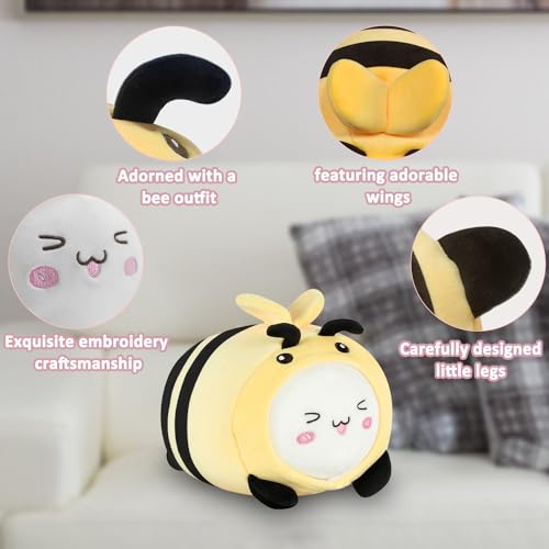 Image of Kids Travel Pillow - 2-in-1 Deformable Kids Neck Pillow for Traveling, Soft U-Shaped Pillow with Adorable Animal Design, Comfy Sleep and Play, Ideal for Airplane Traveling - Yellow Bee