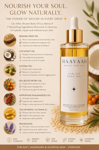 Image of After Bath Body Oil For Soft & Glowing skin|Oudh Fragnance |Jojoba Oil |Sesame Oil |Seabuckthorn Oil | After Shower on Wet Skin | Keeps Hydrated | Lightly Scented| For Daily Use (100 ml)
