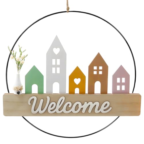 Nexum Door Wreath Dried Flower Front Door Wreath Decor Wooden House Decorative Welcome Wreath Wall Window Home Decor Housewarming Gift for Summer Autumn Winter (Spring)