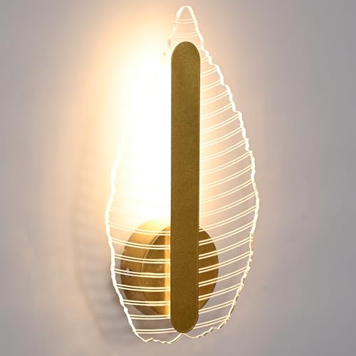 Image of Groeien 15watt Leaf Vein Glow Modern LED Wall Lamp | Golden Decorative Wall Light for Living Room, Bedroom & Hall | Artistic Leaf Design Wall Fixture for Home Decor- Warm White(VeinLeaf Glow, 1)