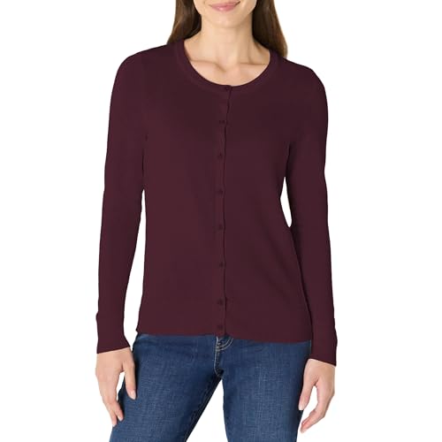 Amazon Essentials Women's Lightweight Crewneck Cardigan Sweater (Available in Plus Size), Burgundy, X-Large