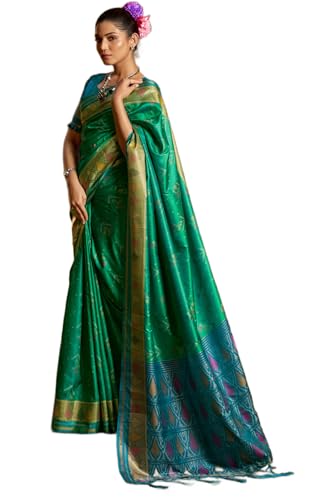 Image of MADHUHANSH Women's Cotton Linen Saree with Unstitched Blouse Piece and Solid Pattern | Mithila Painting Saree | Saree for Haldi Ceremony