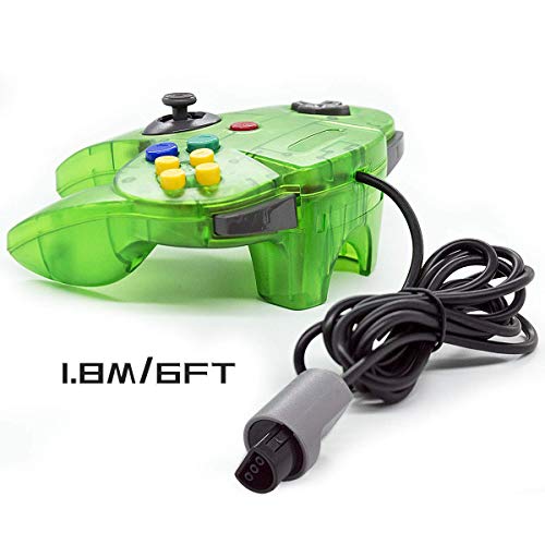 Wired Controller for Nintendo 64 N64 Console, Upgraded Joystick Classic Video Game Gamepad (Clear Green and Clear Purple)