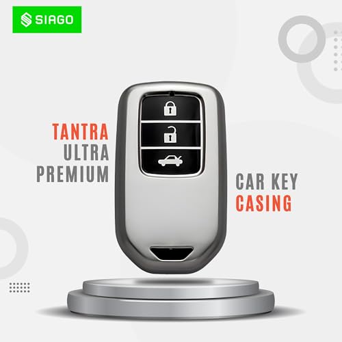 Image of SIAGO TPU Key Cover Compatible with Honda City, Civic, Jazz, Amaze, CR-V, BR-v, WR-V with 3 Button Smart Key (Grey Pack of 1)