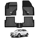 3W Floor Mats Compatible for Lincoln MKC 2015-2019, TPE All Weather Floor Liner Custom Fit 1st and 2nd Rows Full Set Car Liners - Black