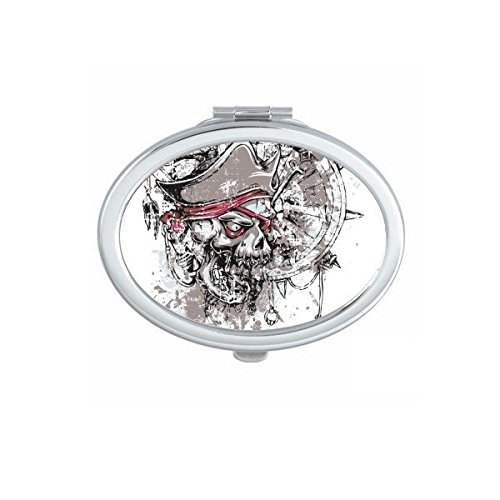 Miroir ovale compact au motif d'illustration américaine pirate rouge noir