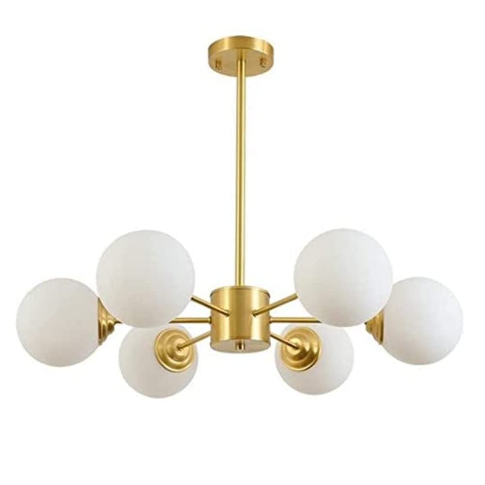 Homes Elite Globe Chandelier 6-Lights Milk Glass Globes Mid Century Lampshade Brass Gold Ceiling Pendant Light -Home Decorative(Ac/Dc)-image-28
