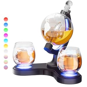 Gifts for Men Dad, Kollea Unique Light Up Whiskey Globe Decanter Sets with 7 RGB Colors, Cool Christmas Birthday Gift for Men, Funny Anniversary Present for Him Husband