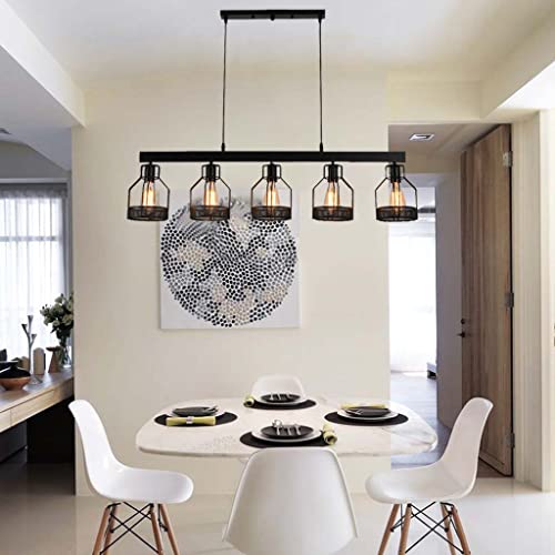 A.1.Coo Lámpara Colgante Comedor E27 Iluminación Colgante Industria Jaula De Hierro Negro Luz Colgante Altura Ajustable Retro Bar Café Loft Restaurante Campo Salón Simple Araña 5 Cabezas Cover
