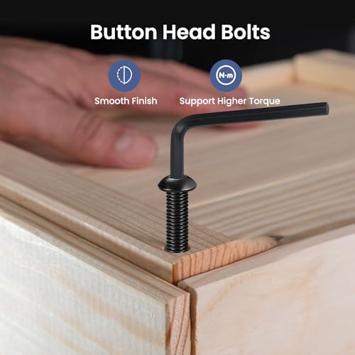 Image of 1 /4-20 x 3 /4 Inch Button Head Socket Cap Bolts Screws,304 Stainless Steel 18-8,Fully Threaded,Black Zinc Plated,with Hex Spanner(100Pcs)