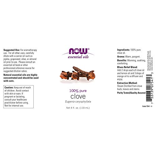 Now Foods Essential Oil, Clove, 4 Fluid Ounce + 1 Glass Dropper #TOP1