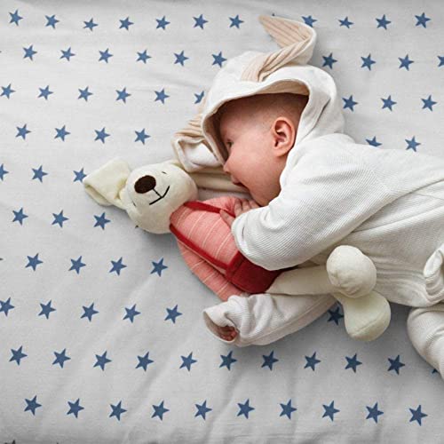 For Your Little One Cot Fitted Sheet Compatible With Silver Cross Mattress 120x60cm - Blue Star