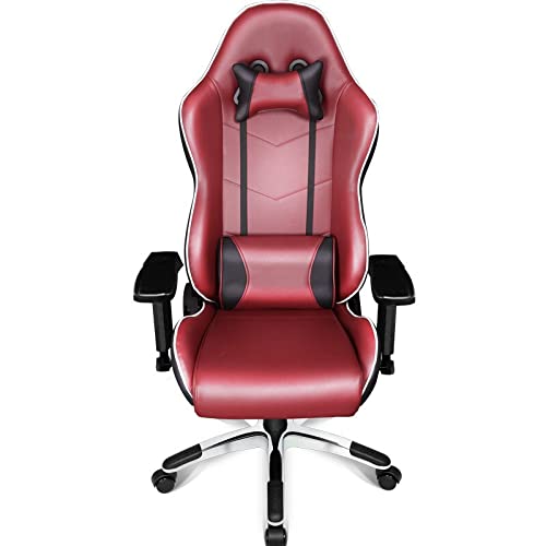 Silla para juegos de cuero regenerado estilo carreras con respaldo alto, reposacabezas y soporte lumbar Silla giratoria para deportes electrónicos, silla para computadora de PC ajustable y girato