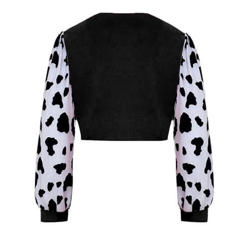 renvena Kids Cowboy Cowgirl Dress Coat V-Neck Long Sleeve Cow Print Short Coat for Halloween Party2