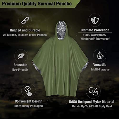 Everlit Survival Rain Poncho Emergency Mylar Space Blanket Camping Gear-Retain 90% of Body Heat Survival Gear for Survival Kits Camping Supplies Emergency Blankets - Image 4