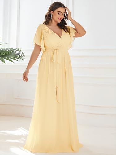 Image of Ever-Pretty Plus Women's Chiffon Bridesmaid Dress A-Line Empire Waist Floor Length Plus Size Formal Wedding Guest Dresses