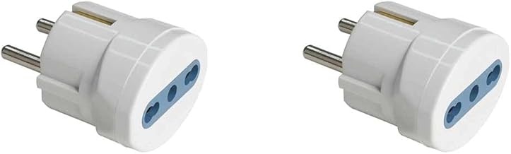 2P+T 10A 16A Schuko Type F 16A 2 Pin Compact Size 3.5cm Travel Home Adapter (2 Pieces, White)