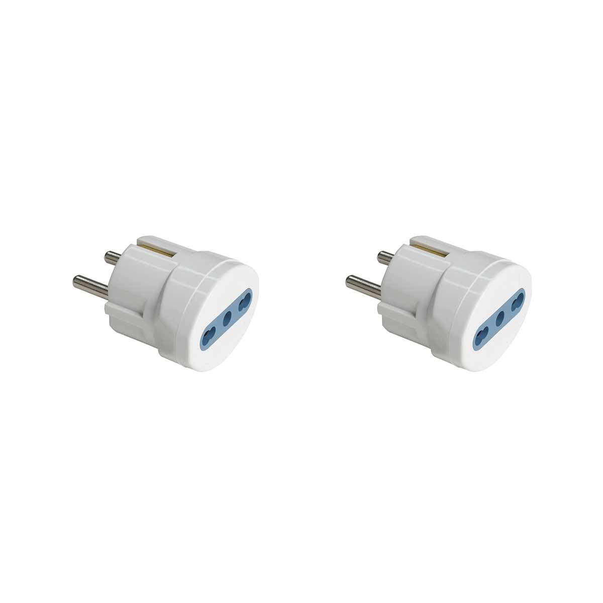 2 Pezzi Adattatore Schuko 16A a Presa Bipasso Italiana 10A/16A 2P+T, Colore Bianco, Adattatore Viaggio e Casa Tipo F, Presa Elettrica Compatta 250V fino a 1500W