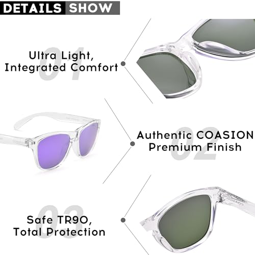 Image of COASION Classic Retro Kids Polarized Sunglasses for Boys & Girls Age 2-9 | UV400 Shatterproof Lightweight Sun Glasses with Brand Logo, Toddler Beach Outdoor Travel Sunnies, Children Summer Must-Haves