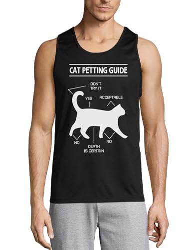 Camiseta sin mangas para hombre de algodón transpirable Cat Petting Guide con estampado humor
