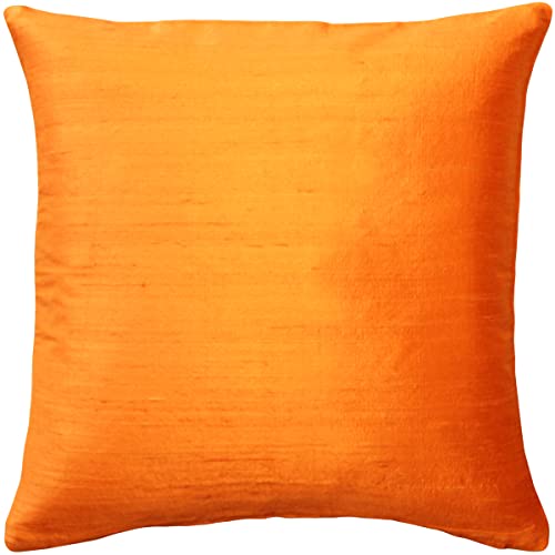 Sankara 100% Natural Dupioni Fine Silk Decorative Throw Pillow with Insert Included, Orange, 20 X 20 (12+ Colors)